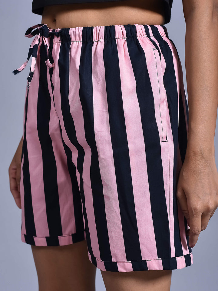 Pink Black Lining Printed Cotton Boxers for Women