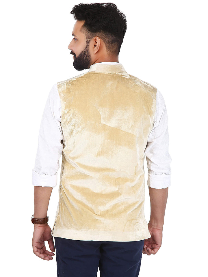 Back view of mens beige velvet modi jacket