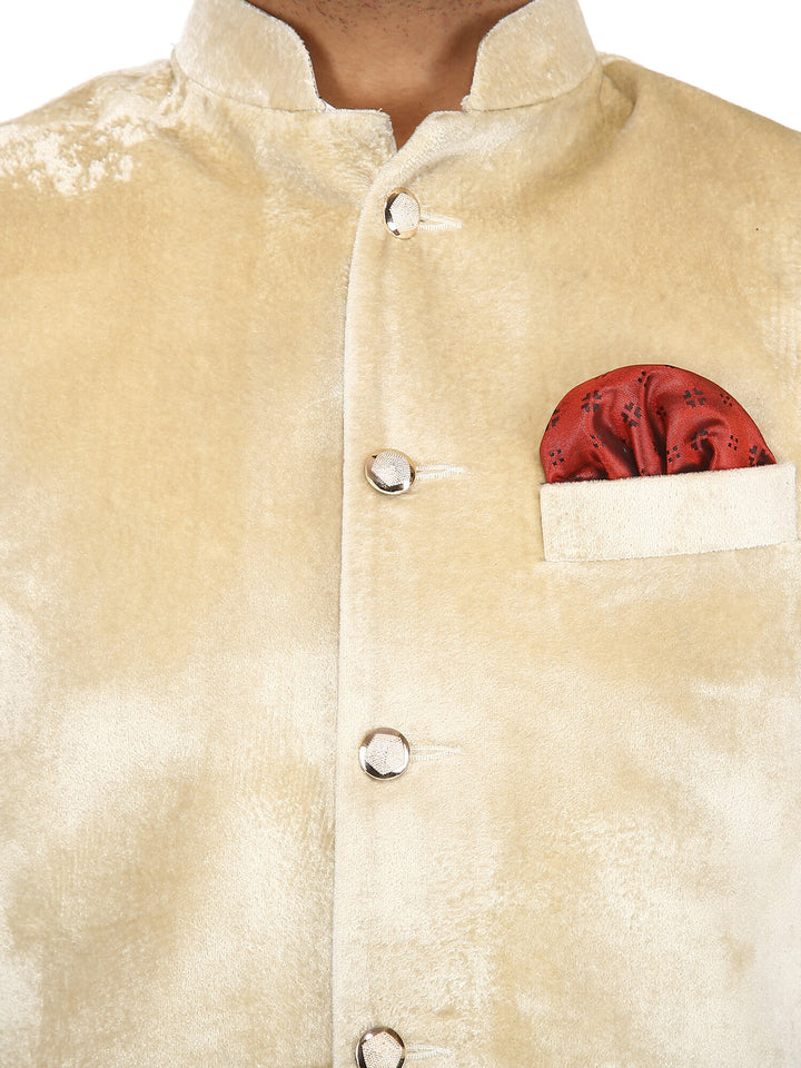 Close Up view of mens beige velvet modi jacket