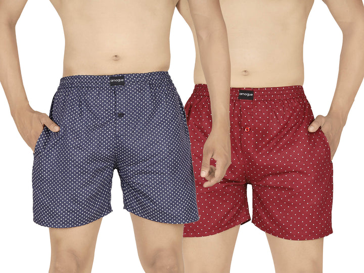 Dark Blue & Red Dotted Quirky Printed Boxers For Men