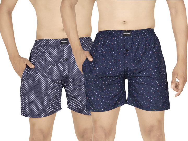 Dark Blue Dotted & Navy Dotted Printed Boxers For Men