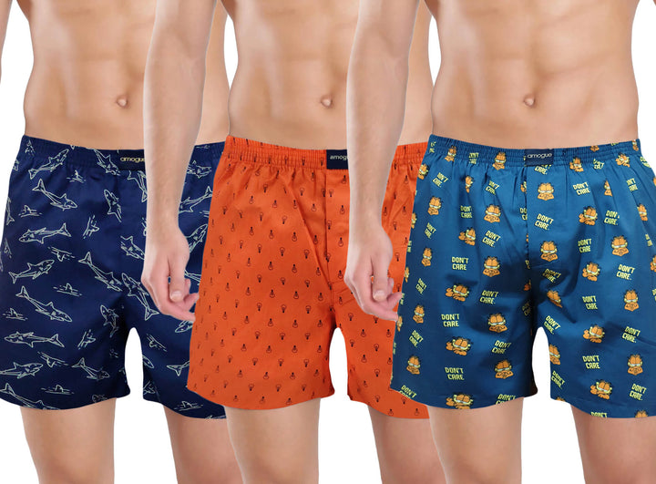 Multicolour Printed Cotton Boxers For Men(Pack of 3) | Amogue