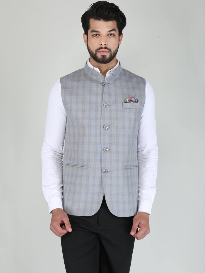 Grey Woolen Tweed Nehru Jacket