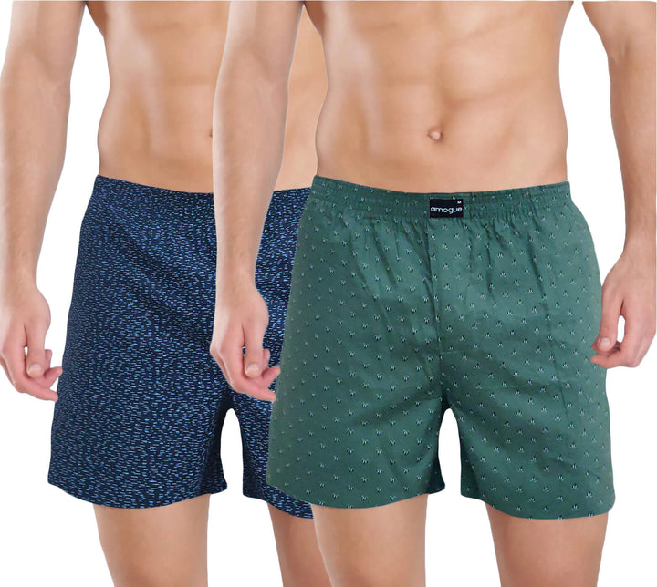Navy Green Lounge Printed Boxers Combo | Amogue