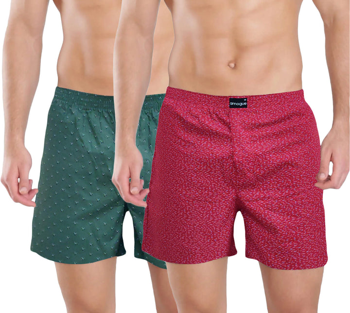 Green Red Lounge Printed Boxers Combo