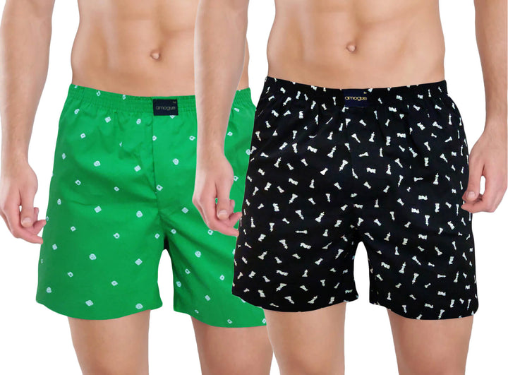 Green & Black Chess Printed Cotton Funky Boxers | Amogue