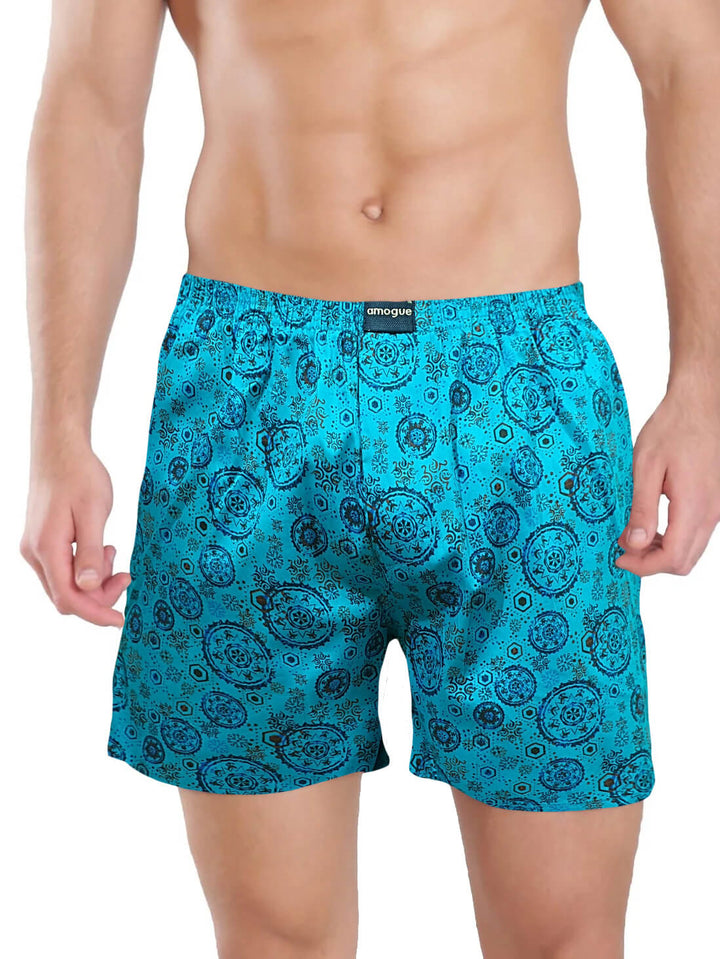 Blue Abstract Printed Mens Cotton Boxer | Amogue