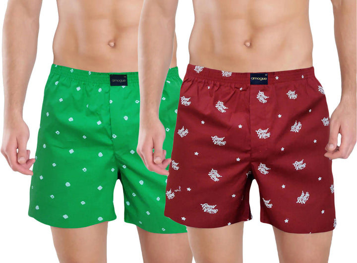 Green & Red pure Cotton Boxers Combo | Amogue