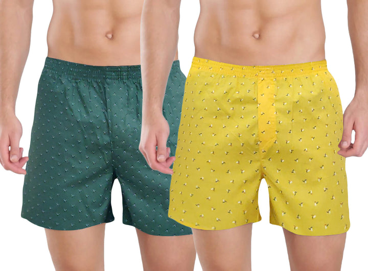 Green & Yellow Quirky Printed Men's Cotton Boxers
