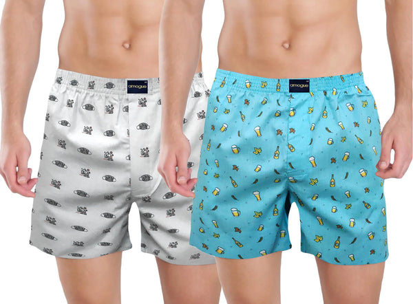 Grey & Sky Blue Cotton Funky Boxers | Amogue