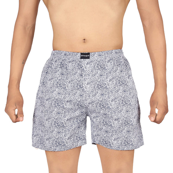 Grey Abstract Printed Cotton Boxer For Men 