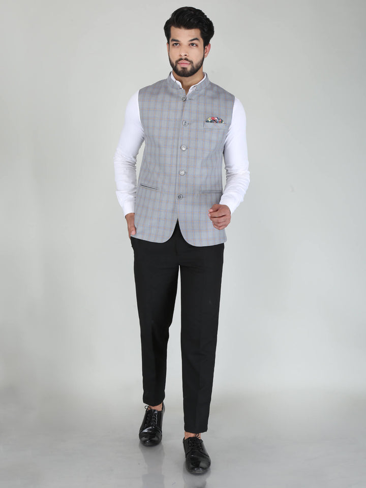 Flawless Grey Woolen Tweed Nehru Jacket