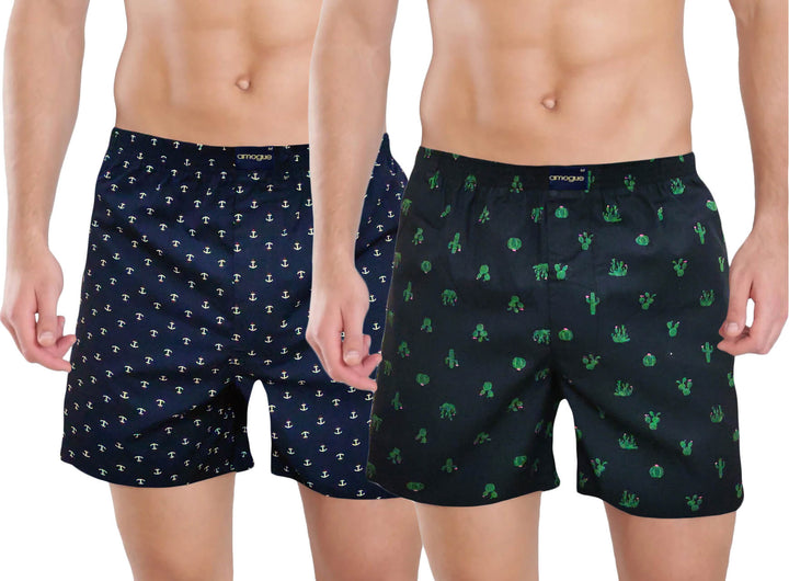 Navy & Black Funky Cotton Boxers | Amogue