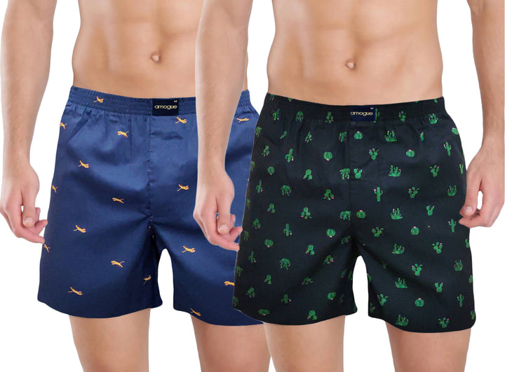 Blue & Black Printed Funky Cotton Boxers | Amogue