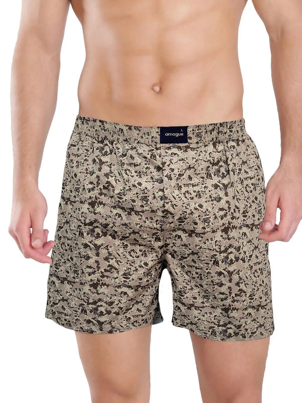 Khaki Camo Printed Cotton Boxer Shorts For Men