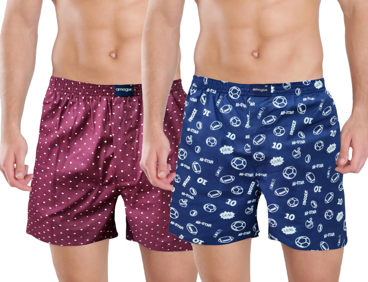 Maroon Dotted & Navy Printed Men's Boxers(Pack of 2)
