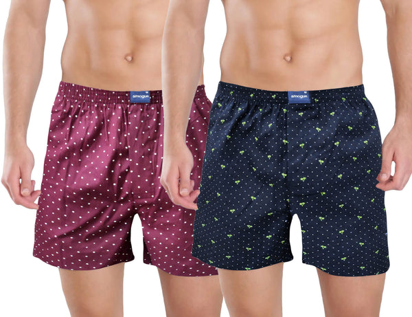 Maroon Dotted & Navy Printed Boxers For Men(Pack of 2)