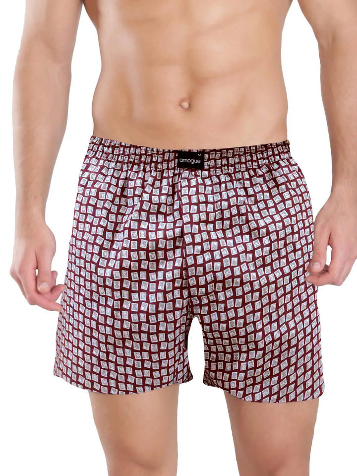 Maroon Printed Cotton Boxer For Men