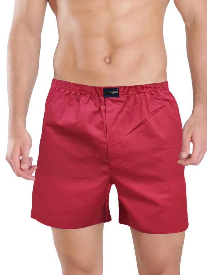 Red Solid Printed Cotton Boxer For Men