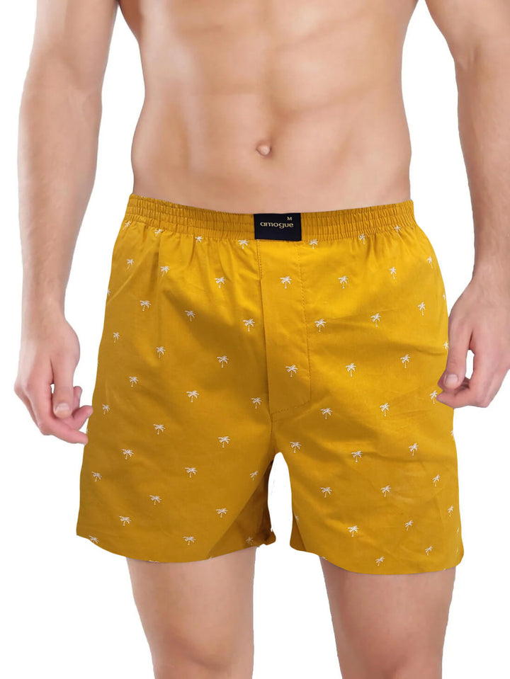 Yellow Tree Printed Cotton Boxer Shorts For Men