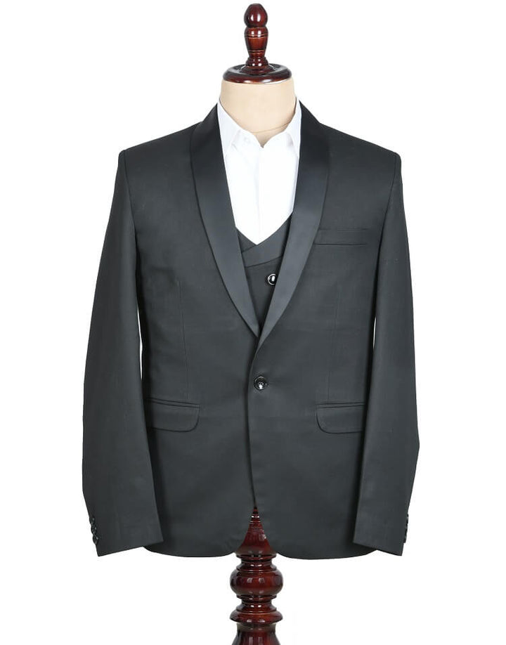 Black Solid Partywear Tuxedo Suit for Men