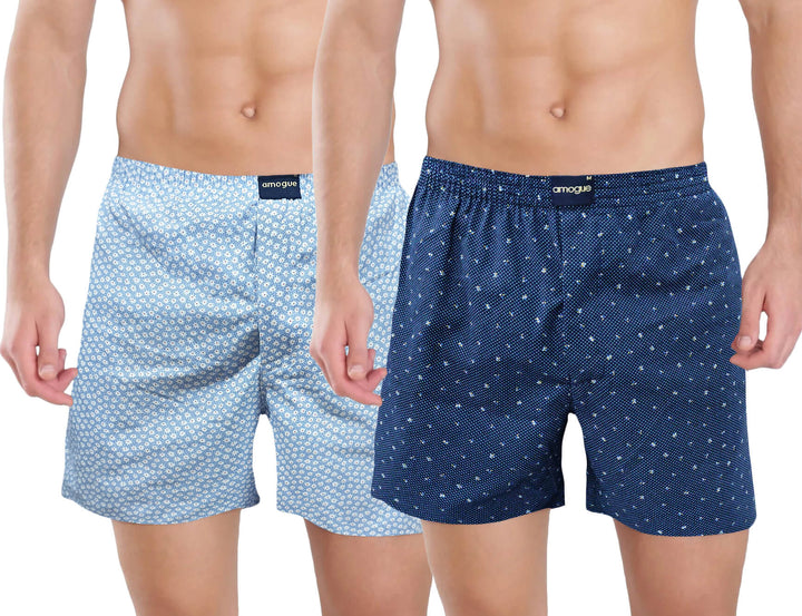 Sky Blue & Blue Dotted Printed Boxers For Men(Pack of 2)