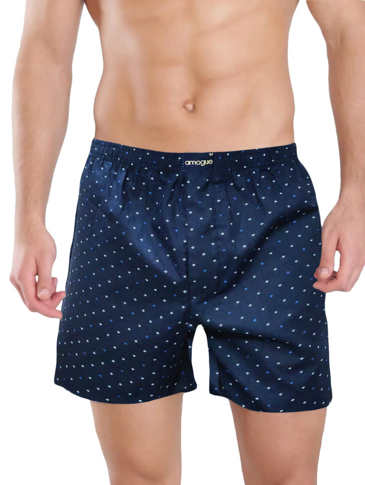 Navy Blue Dotted Printed Cotton Boxer For Men