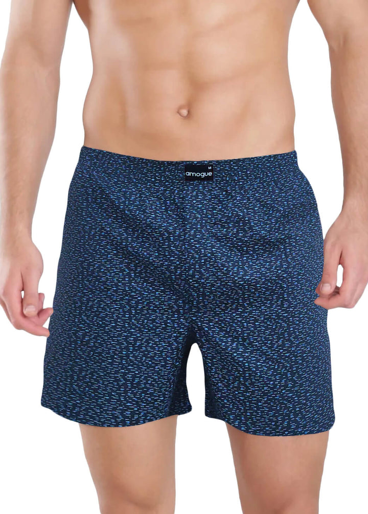 Dark Blue Abstract Printed Cotton Boxer For Men