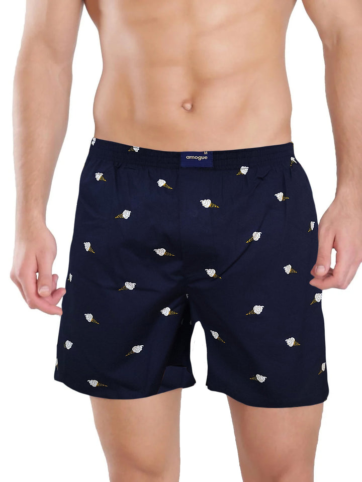 Navy Ice Cream Printed Cotton Boxer Shorts For Men