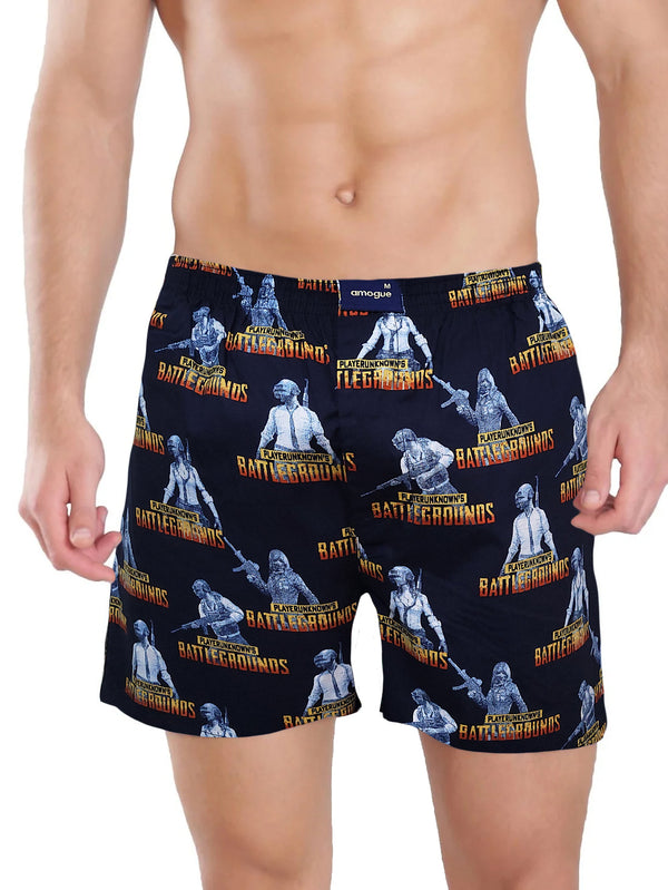 Navy Pubg Printed Cotton Boxer Shorts For Men | Amogue