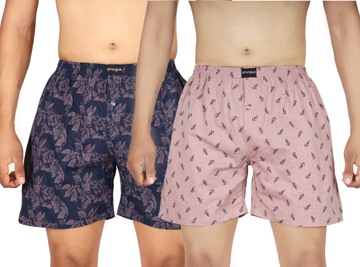 Purple & Pink Floral Printed Mens Boxer Combo | Amogue