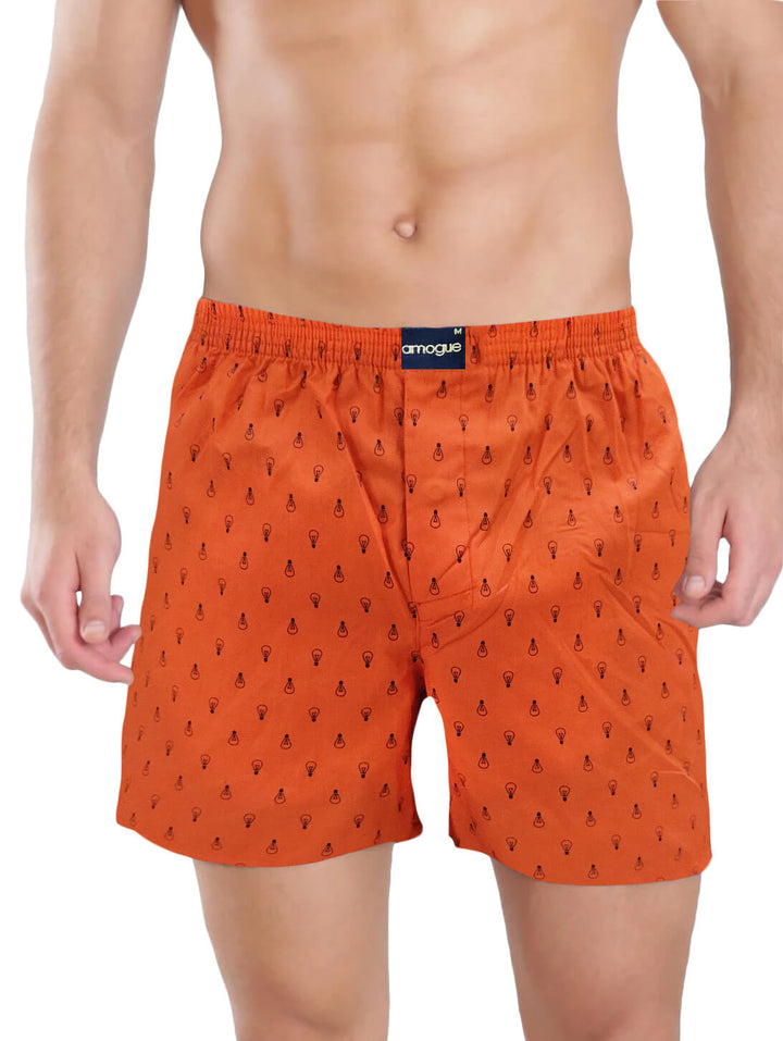 Orange Printed Cotton Boxer For Men