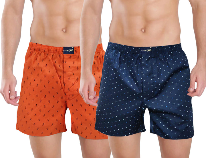 Orange & Navy Dotted Quirky Men's Cotton Boxers(Pack of 2)