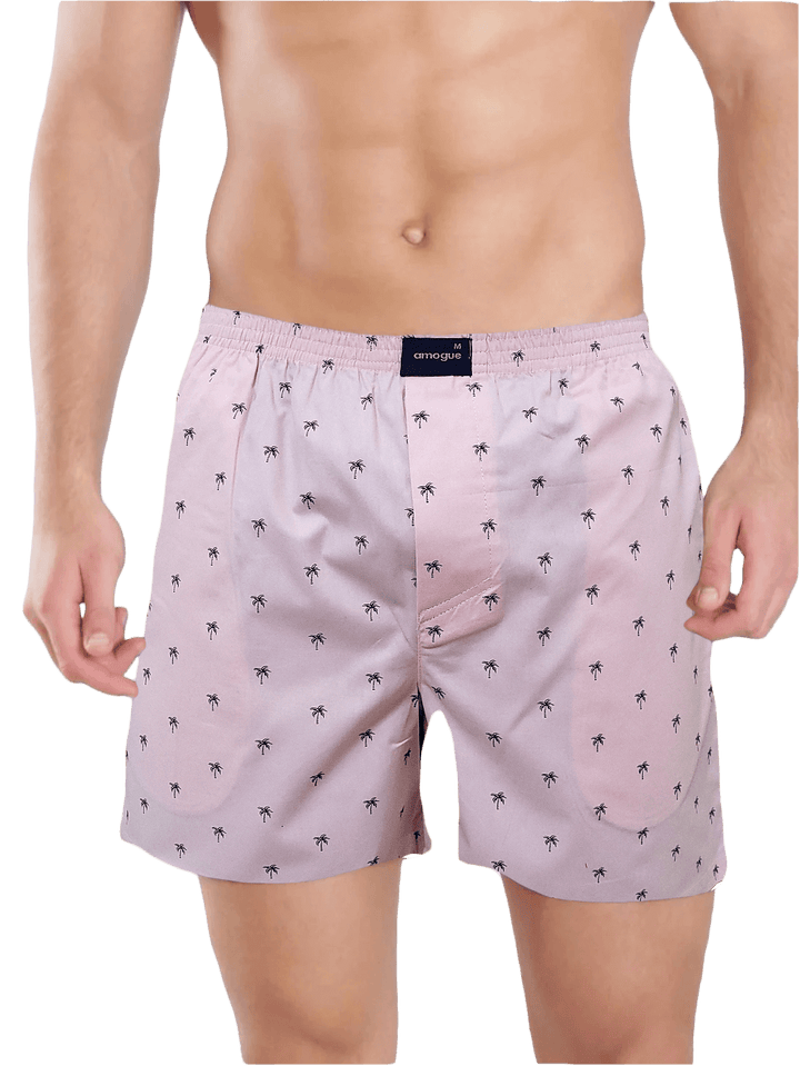 Pink Tree Printed Cotton Boxer Shorts For Men