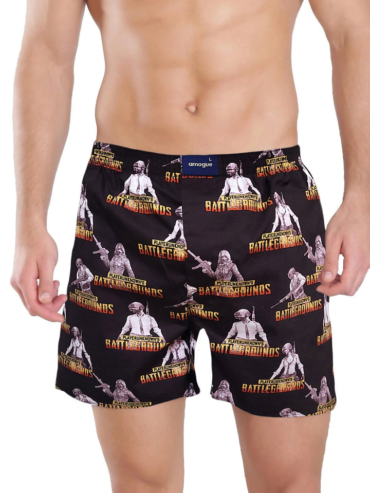 Brown Pubg Printed Cotton Boxer Shorts For Men