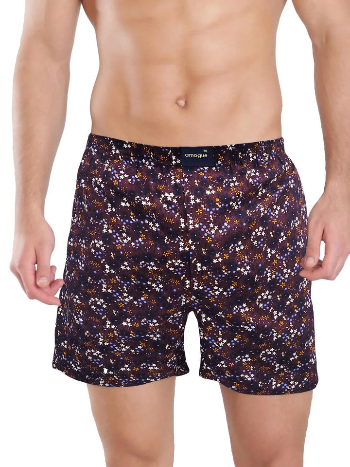 Purple Flower Printed Cotton Boxer Shorts For Men