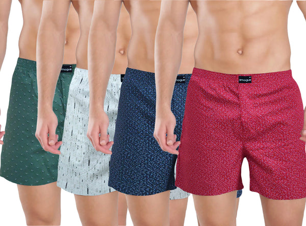 Green Cream Navy Red Funky Printed Boxers Combo