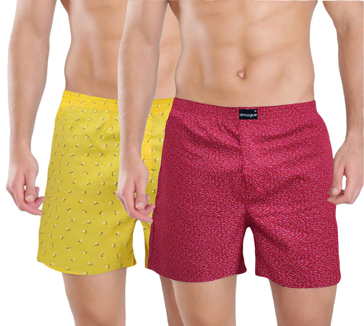 Yellow & Red Quirky Printed Boxers For Men(Pack of 2)