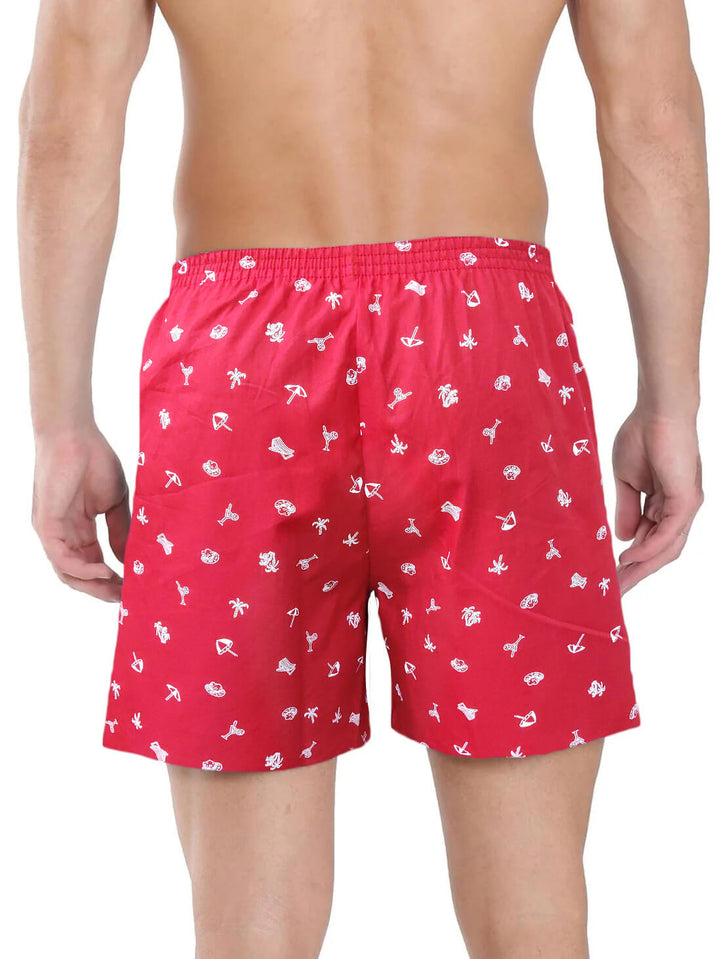 Red Printed Cotton Boxer For Men