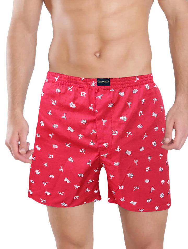 Red Beach Printed Single Cotton Boxer For Men