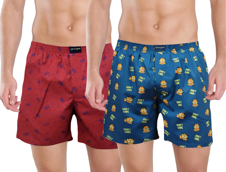 Red & Blue Printed Pack Of 2 Cotton Boxers For Men | Amogue