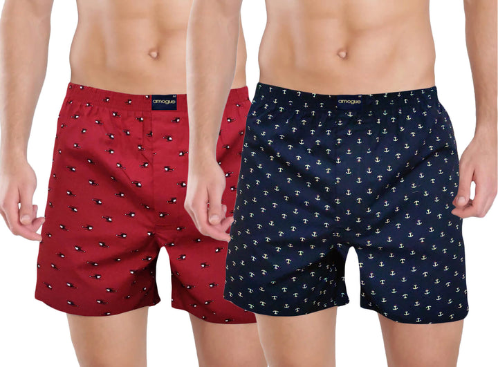 Red & Navy blue dotted Funky Printed Cotton Boxers | Amogue