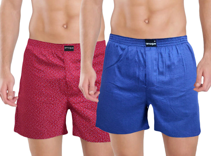 Red Royal Blue Cool Printed Cotton Boxers Combo