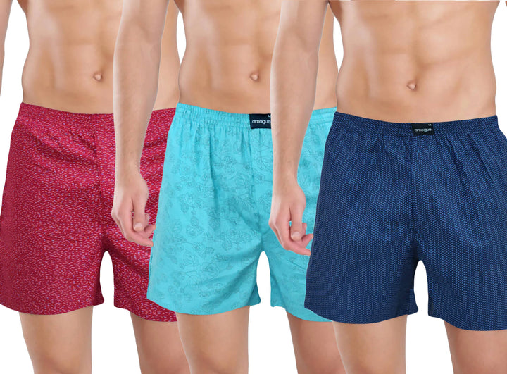 Red Teal Navy Funky Printed Boxer Combo