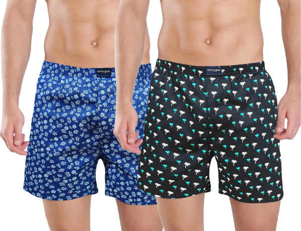 Blue & Navy Coconut Printed Boxers For Men(Pack of 2)