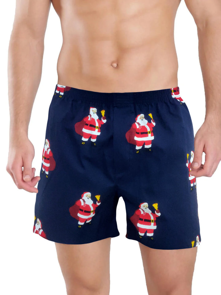 Navy Santa Printed Premium Cotton Boxers