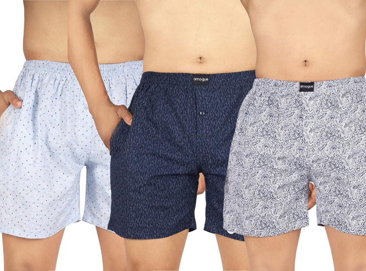 Sky blue, Navy & Grey Printed Boxers Combo For Men