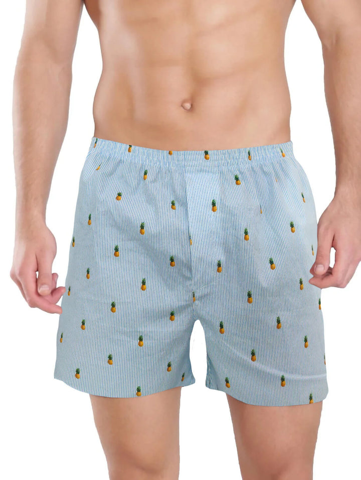 Sky Blue Pineapple Printed Premium Cotton Boxers