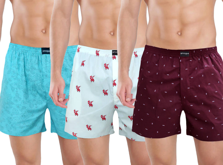 Teal, White, Maroon Boxers Combo