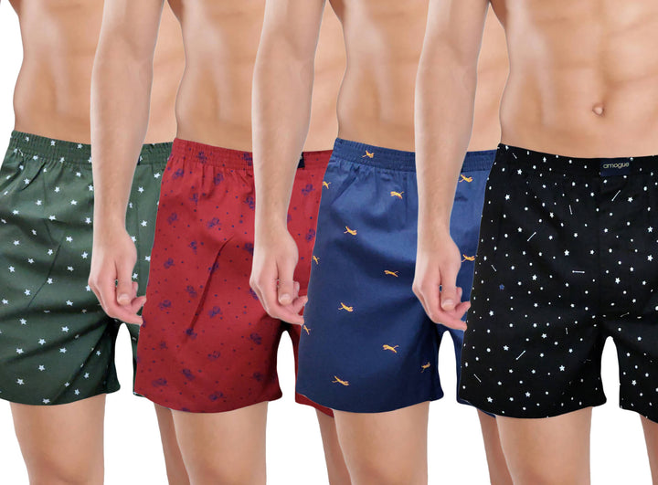 Green, Red, Navy Blue & Black Cotton Boxers Combo For Men | Amogue